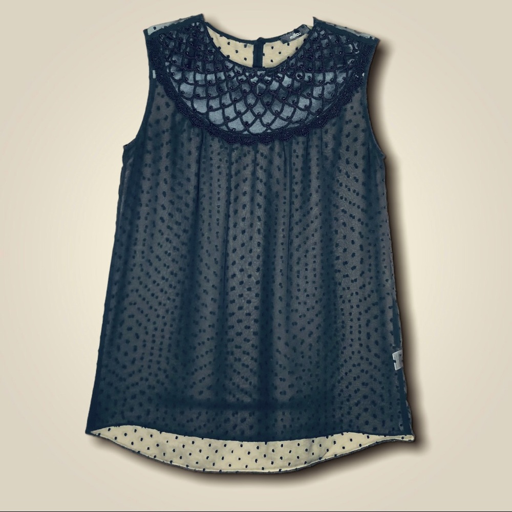 MILLOU Black sheer sleeveless textured dot blouse